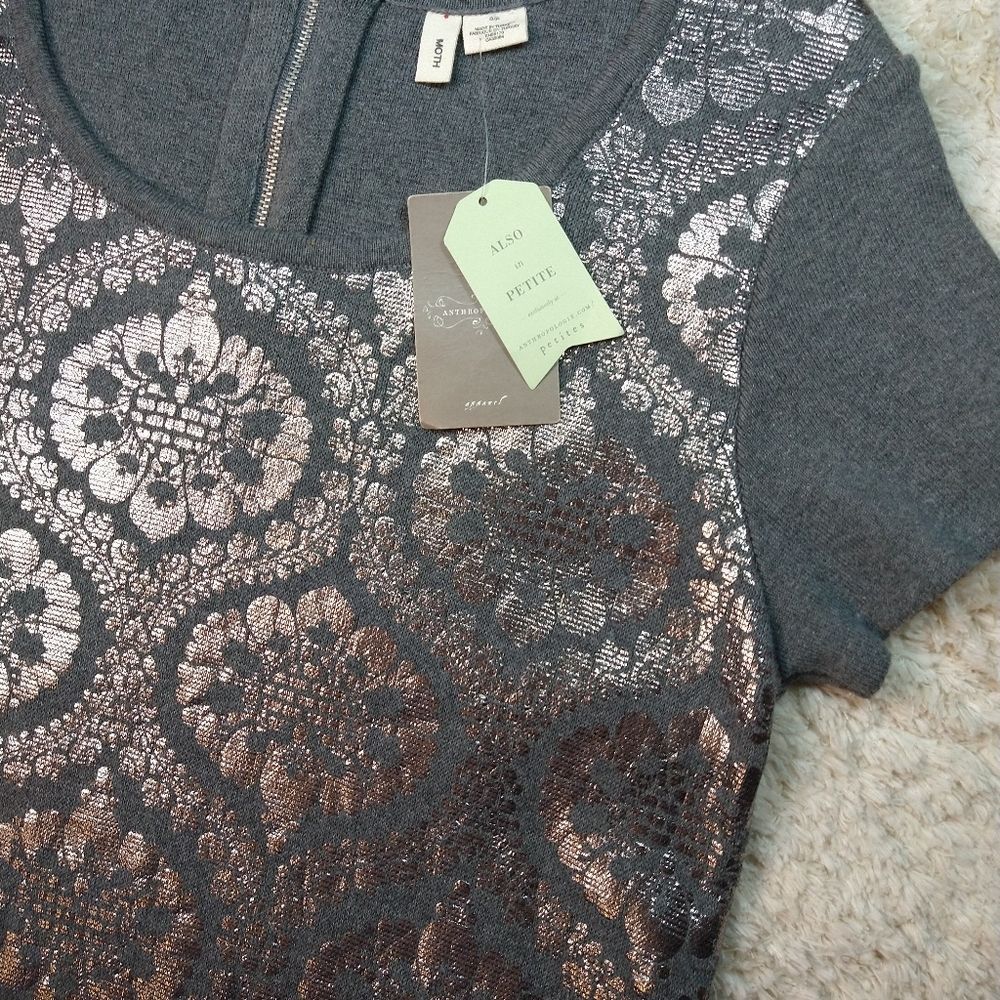 Grey and Silver Anthropologie Moth Knit top - Picture 7 of 9